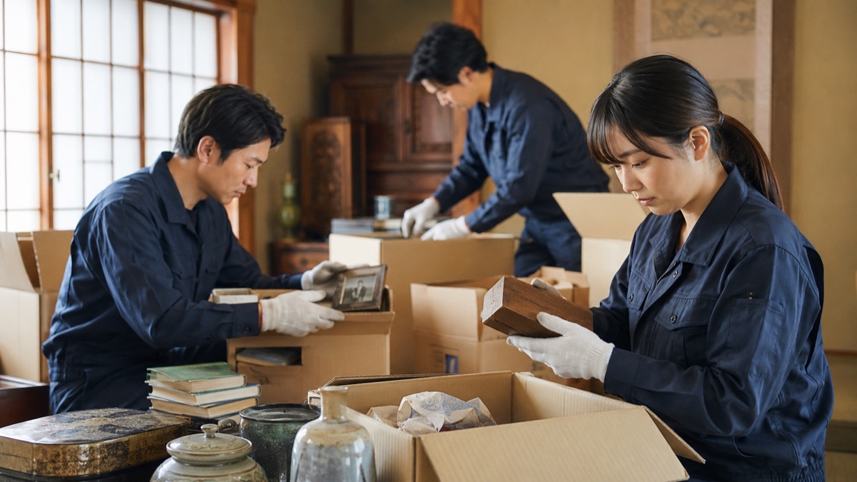 遺品整理業者が家財を丁寧に仕分ける様子